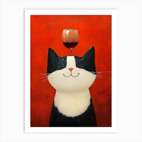 Cat Balances Wine 1 Art Print