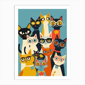 Group Of Cats With Glasses 2 Art Print