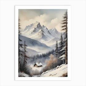 Vintage Muted Winter Mountain Landscape (26) Art Print