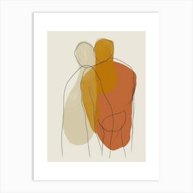 Two People Hugging Minimalist Line Art Monoline Illustration Art Print