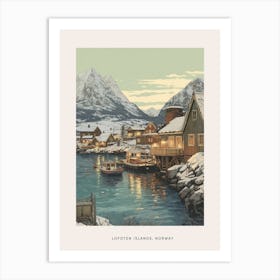 Vintage Winter Poster Lofoten Islands Norway 3 Art Print