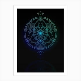 Neon Blue and Green Abstract Geometric Glyph on Black n.0466 Art Print