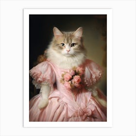 Cat In A Dress Rococo Style Art Print