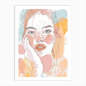 Watercolor Girl With Freckles Art Print