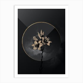 Shadowy Vintage Madonna Lily Botanical in Black and Gold n.0177 Art Print