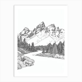 Grand Teton Usa Line Drawing 8 Art Print