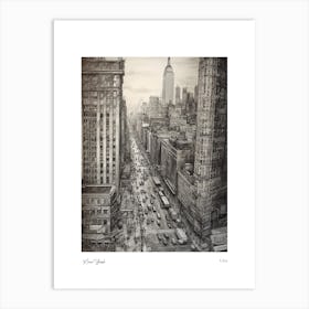 New York Usa Pencil Sketch 3 Watercolour Travel Poster Art Print