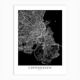 Copenhagen Black And White Map Art Print