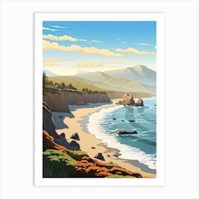 Big Sur California, Usa, Flat Illustration 3 Art Print