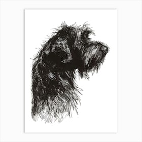Long Hair Furry Dog Line Sketch 2 Art Print