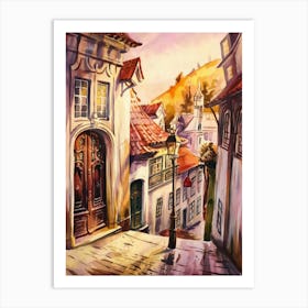 Watercolor Scenery Of A Street in Vienna Art Print