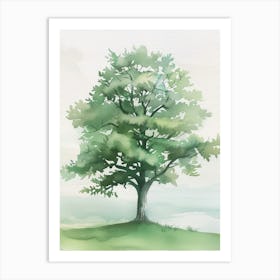 Oak Tree Atmospheric Watercolour Painting 1 Art Print