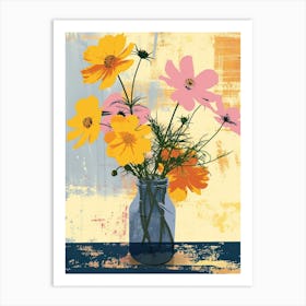Cosmos Flowers On A Table   Contemporary Illustration 2 Art Print