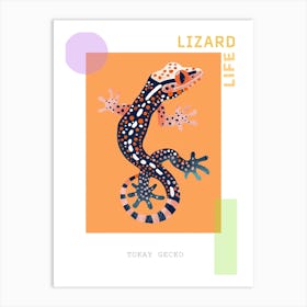 Coral Tokay Gecko Abstract Modern Illustration 3 Poster Art Print