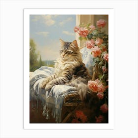 Cat Lounging In The Sun Rococo Style Cat 1 Art Print