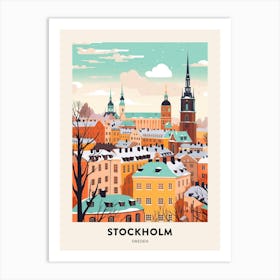 Vintage Winter Travel Poster Stockholm Sweden 1 Art Print