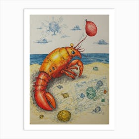 Lobster On The Beach Art Print