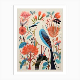 Colourful Scandi Bird Egret 1 Art Print