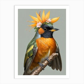 Bird With Flower Crown 8 Art Print