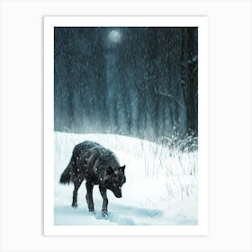 black Wolf In The Snow 1 Art Print