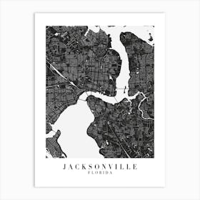 Jacksonville Florida Minimal Black Mono Street Map  Art Print