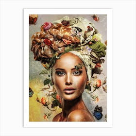 Woman With Flowers On Her Head 3 Art Print