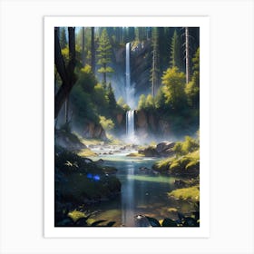 Forest waterfall in the alps #8 - Oil Painting Art Print