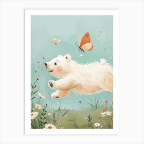 Polar Bear Cub Chasing After A Butterfly Storybook Illustration 1 Art Print