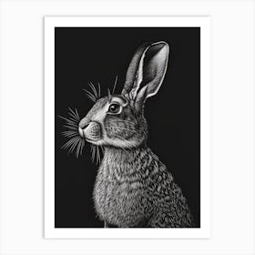 English Silver Blockprint Rabbit Illustration 4 Art Print