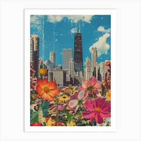 Chicago   Floral Retro Collage Style 2 Art Print