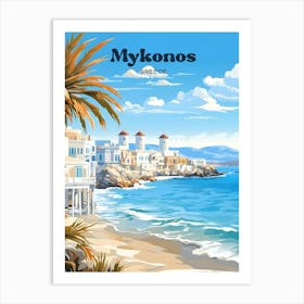 Mykonos Greece Beach Modern Travel Illustration Art Print