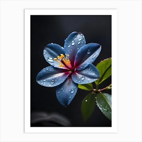 Blue Flower With Raindrops Art Print