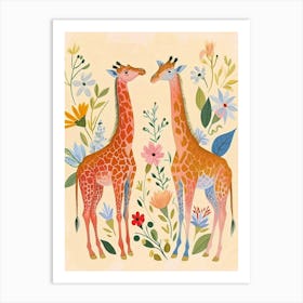 Folksy Floral Animal Drawing Giraffe 3 Art Print