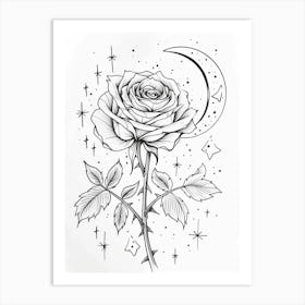 Rose With A Moon Line Drawing 4 Art Print