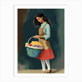 Girl With A Basket Art Print