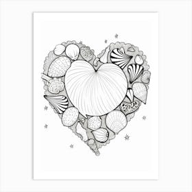 Minimalist Sea Shell Heart Linework Illustration Art Print