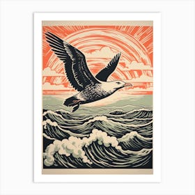 Vintage Bird Linocut Seagull 2 Art Print