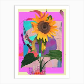 Sunflower 2 Neon Flower Collage Art Print