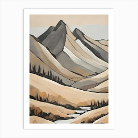 Neutral Mountain Range Painting Art Print