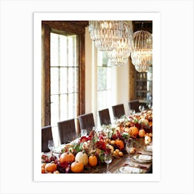 Thanksgiving Feast Elegantly Arranged On A Reclaimed Wood Table Rustic Charm Highlighted By An Arra Art Print