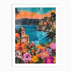 Portofino   Floral Retro Collage Style 4 Art Print