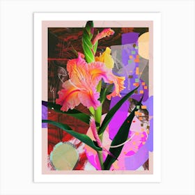 Gladiolus 4 Neon Flower Collage Art Print
