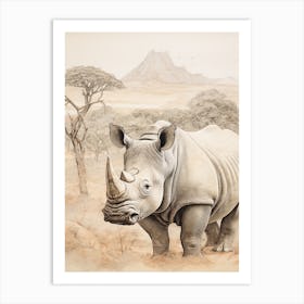 Rhino In The Savannah Landscape 4 Art Print