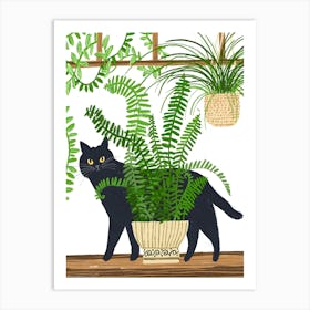 Cat With Plants Art Print