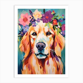Golden Retriever Portrait With A Flower Crown, Matisse Painting Style 4 Art Print