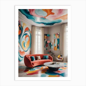 Floating Furniture in a Colorful Void Colorful Living Room Art Print