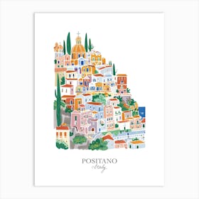 Positano Italy Gouache Travel Illustration Art Print
