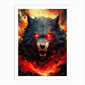 Wolf In Flames 12 Art Print