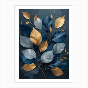 Gold And Blue Leaves 4 Art Print