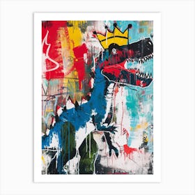 Paint Drip Dinosaur With A Crown 4 Art Print